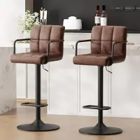 Sonstiges Ensemble de 2 tabourets de bar, réglables en hauteur, en similicuir marron foncé, pivotants à 360°, avec accoudoirs et dossier