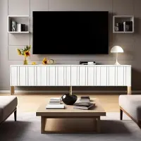 Sonstiges Meuble TV blanc avec pieds dorés, 4 portes, 8 étagères, 190 x 38 x 48 cm