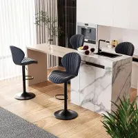 Hawthyhome Ensemble de 4 tabourets de bar, réglables en hauteur, avec dossier, revêtus en tissu gris foncé, pivotants à 360°