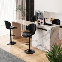 Hawthyhome Ensemble de 4 tabourets de bar, réglables en hauteur avec dossier, revêtus de tissu noir, hauteur 63-85 cm, pivotants à 360°