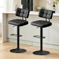 Sonstiges Ensemble de 2 tabourets de bar, réglables en hauteur, revêtus en similicuir PU, pivotants à 360°, avec dossier et repose-pieds, de couleur noire