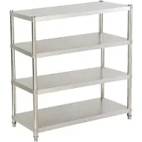 OEM Étagère robuste, en acier inoxydable, système de rayonnages multi-étagères, couleur argent, 4 niveaux
