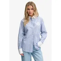Superdry pour femme. W4010592A Chemise Poplin Cuff Stripe bleue (M), Casuel, Coton, Classique, Manche longue