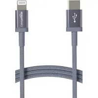 Amazon Basics Amazonbasics Usb C Vers -- Câble Nylon Tressé Mfi --es Chargeur Iphone 13 12 11 Xs Xr 8 Gris Foncé 1.8 M Smartphone Compatible