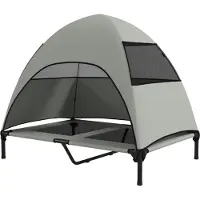 Fortuna Lai Lit pour chien d'extérieur avec toit, lit surélevé pour grands chiens, 106 x 76 x 99 cm, gris clair