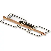 Briloner Moldura Plafonnier LED, intensité lumineuse variable par paliers,Reproduction bois, fonction mémoire, lumière blanche chaude, bois noir, 108 x 35 x 8 cm