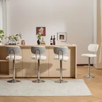 Sonstiges Ensemble de 4 tabourets de bar, réglables en hauteur, pivotants, revêtus en tissu bouclé, avec dossier, couleur gris