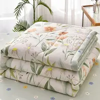 Merkloos Couverture de lit matelassée, double, 180x200 cm - Motifs floraux verts