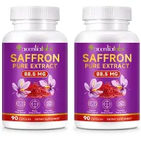 P-Beauty Extrait pur de safran, dosage élevé (88,5 mg), enrichi en vitamine B2, testé en laboratoire, produit végan, 2 pots de 90 capsules