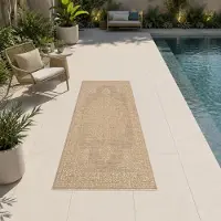 Carpetia Tapis moderne beige avec texture vintage, adapté pour une utilisation intérieure et extérieure, dimensions : 80 x 150 cm