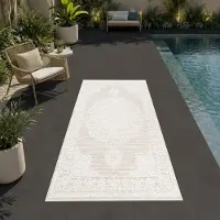 Teppichhome24 Tapis gris-beige clair, idéal pour l'intérieur et l'extérieur, facile d'entretien. Dimensions : 60 x 180 cm