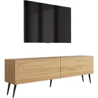 3Xeliving Meuble TV avec pieds inclinés, couleur noire, finition chêne, dimensions : 170 x 32 x 52 cm