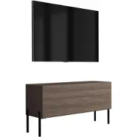 3Xeliving Meuble TV, pieds noirs, façade en chêne "Dunin", dimensions : 100 x 32 x 52 cm