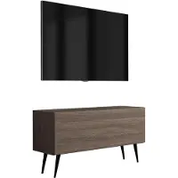 3Xeliving Meuble TV, pieds inclinés, couleur noire, placage chêne Dunin, dimensions : 100 x 32 x 52 cm