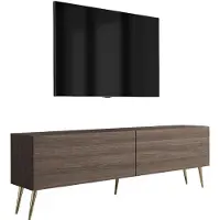 3Xeliving Meuble TV avec pieds inclinés dorés, en chêne "Dunin", dimensions : 170 x 32 x 52 cm