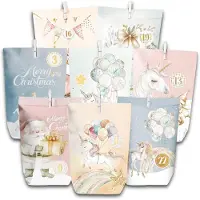 Sonstiges Kit de création de calendrier de l'Avent : 28 sacs en papier avec accessoires, motif licorne en aquarelle