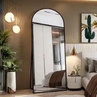 CDGlobal Arc Miroir intégral, 80 x 180 cm Miroir sur pied bombé Grande longueur, fixé au mur, adossé, miroir au sol Corps entier comme miroir de vanité pour le dressing pour le salon, Noir
