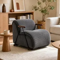 LVHOM Fauteuil relax avec sommier à lattes, fauteuil ergonomique pour regarder la télévision, fauteuil lounge rembourré avec accoudoirs, fauteuil de lecture XXL, couleur gris cord