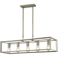 Searchlight Heaton suspension à 5 flammes allongée 90 cm métal brossé argenté et doré