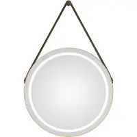 Talos Miroir de salle de bain avec éclairage rond LED CORVIA Shine en or mat Ø50 cm - miroir rond avec bande de haute qualité en optique cuir - adapté aux pièces humides grâce au cadre en aluminium
