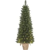 Black Box Trees Trees Gerlos Artificial Christmas Tree Narrow in Pot with Warm White LED Lights - H120 x Ø51 cm - Vert