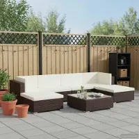 Prolenta Maison Exclusive - Ensemble de salon de jardin 7 pièces avec coussins, en rotin synthétique marron