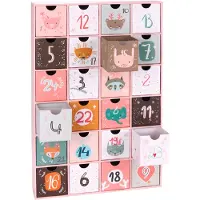 Ed Brubaker Calendrier de l'Avent à remplir - Noël animalier, couleur rose - Calendrier de l'Avent avec 24 compartiments pour bons d'achat et friandises - 39 cm - Carton
