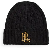 Ralph Lauren pour femme. 454P23505003 Bonnet en point de torsades avec logo noir (OSFA), Casuel, Tissu