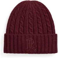 Ralph Lauren pour femme. 454P23505004 Bonnet en point de torsades avec logo rouge (OSFA), Casuel, Grenat, Tissu