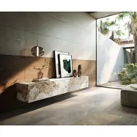 DELIFE Meuble-TV Cuor 220 cm Céramique Minas Melange Blanc-beige 1 Clapet 2 Tiroirs Flottant