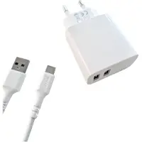 Ginza.se Chargeur 220V 2xUSB-A 3.4A Blanc Câble USB-C 2.0 1m