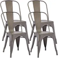 Duhome 4x chaise de cuisine chaise de salle à manger en METAL assise en bois empilable, couleur:brun mat/métallique, matériau:métal