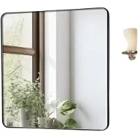 Vevor Miroir mural VEVOR Miroir de maquillage Miroir de salle de bain 915 x 915 x 25 mm Cadre noir en alliage d'aluminium Miroir avec support en forme de Z