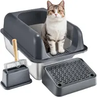 Vevor Bac à Litière pour Chat Profondeur 152,4 mm Extra Large en Acier Inoxydable avec Pelle