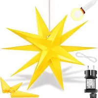 Kesser Étoile lumineuse 3D, poinsettia LED avec minuterie pour l'intérieur et l'extérieur, étoile de l'Avent éclairée suspendue + lumière blanche chaude