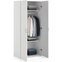 Dmora Danny - Armoire 2 Portes, 78x175h cm Blanc, Portemanteau
