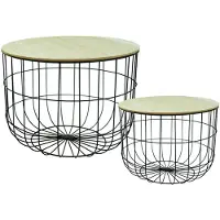 Noor living lot de 2 tables basses avec plateau en bois et panier en fil métallique Table décorative Table d'appoint