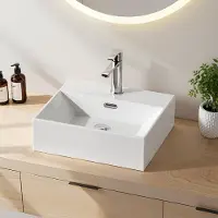 Emke Lavabo , en céramique, modèle à poser ou à fixer au mur, avec trou pour robinet, blanc brillant, dimensions : 41 x 36 x 13 cm