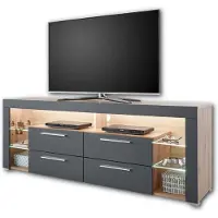 Stella Trading GOAL TV – Meuble bas pour télévision avec éclairage LED, aspect chêne gris