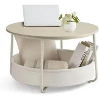 Vasagle , table d'appoint ronde, table de salon avec panier en tissu, structure en métal