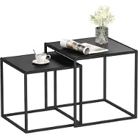HOMCOM Table basse 839-563V00BK, table basse, table pliante, set de 2, design moderne, structure en acier, noir