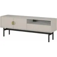 Selsey Stoon - Élément TV 3 tiroirs gris-beige taupe avec structure métallique noire, 154 cm
