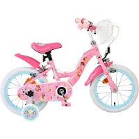 Volare Vélo pour enfants Magic Royals, modèle pour filles, 14 pouces, couleur rose, avec deux freins à main, panier et stabilisateurs