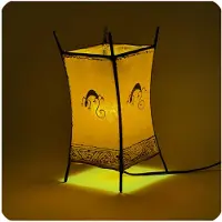 SIMANDRA Lampe orientale Lampe henné marocain en cuir Lampe de table Lampadaire Carree Gecko 30 cm, jaune