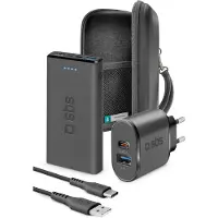 SBS Kit de voyage avec organiseur, powerbank, chargeur mural et câble USB-USB-C Noir