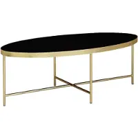 Wohnling Table basse design en verre noir - ovale 110 x 56 cm avec métal doré |