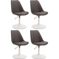 CLP Lot de 4 chaises de salle à manger Maverick en tissu, pivotantes et réglables en hauteur en continu, gris foncé, piètement blanc