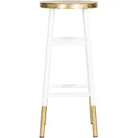 Safavieh Tabouret Raymos, structure en métal laqué, blanc/doré, dimensions : 34 x 34 x 76,2 cm
