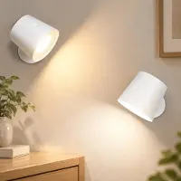 ZMH Applique murale LED Blanc 2 PERSONNES Lampe murale intérieure Batterie 360° pivotante Touch Control 3 niveaux de luminosité Sans fil Pour enfants Salon Chambre Couloir