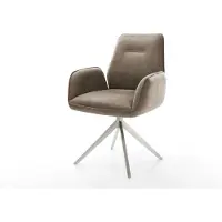 DELIFE Chaise-pivotante Zoa-Flex microvelours taupe vintage pied croisé large acier inoxydable brossé pivotement sur 360° fonction bascule ressorts ensachés